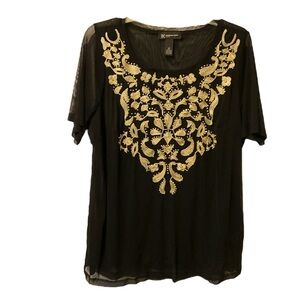INC International Black Sheer Blouse SZ 0X-14‎ Butterfly Embroider Fairycore